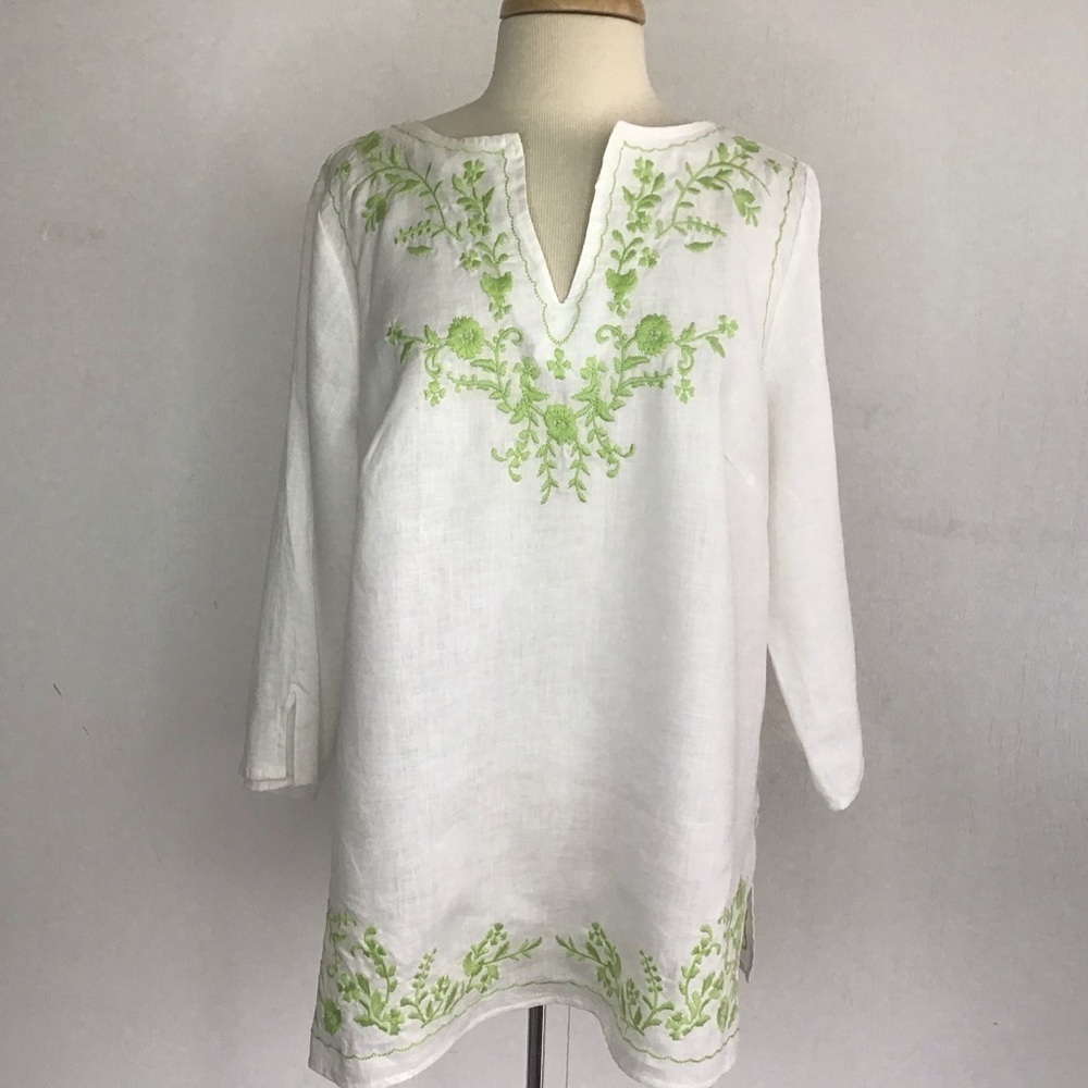 Saint Tropez West Womens Embroidered Linen Tunic/ swim coverup Size 1X NWOT